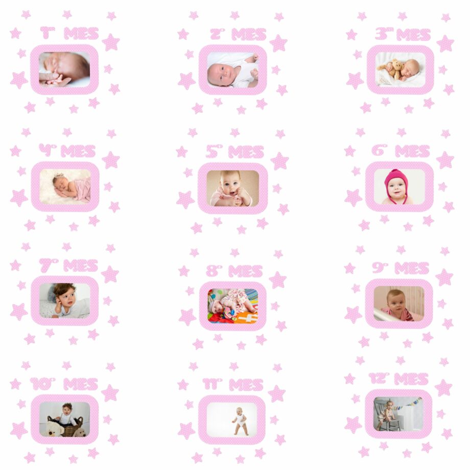 Marcos de fotos adhesivos para celebrar el cumpleaños de tu bebé. Versión Rosa