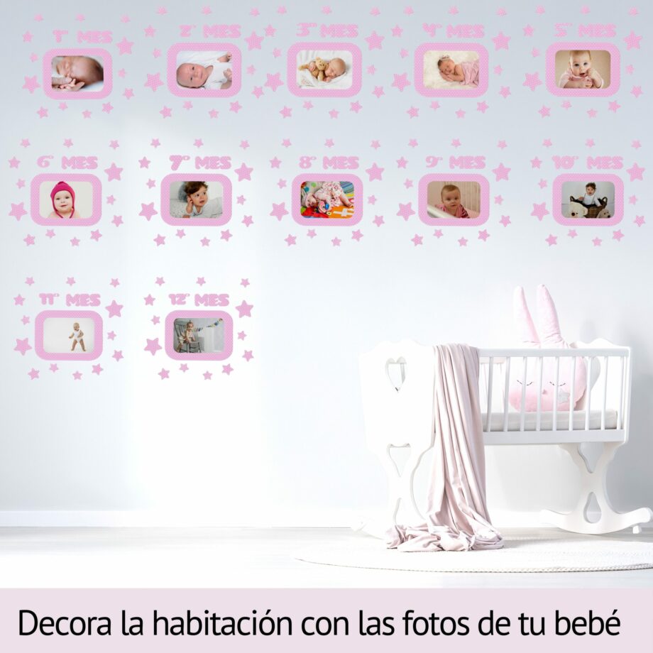 Marcos de fotos adhesivos para celebrar el cumpleaños de tu bebé. Versión Rosa