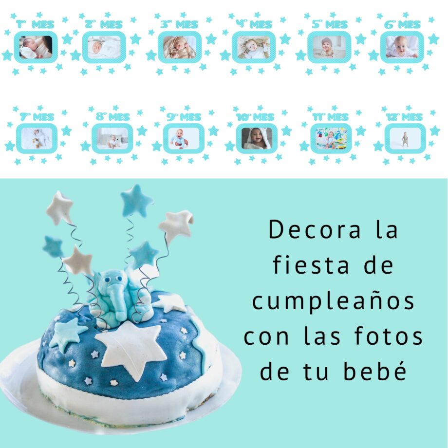 Marcos de fotos adhesivos para decorar la habitación de tu bebé. Versión Azul
