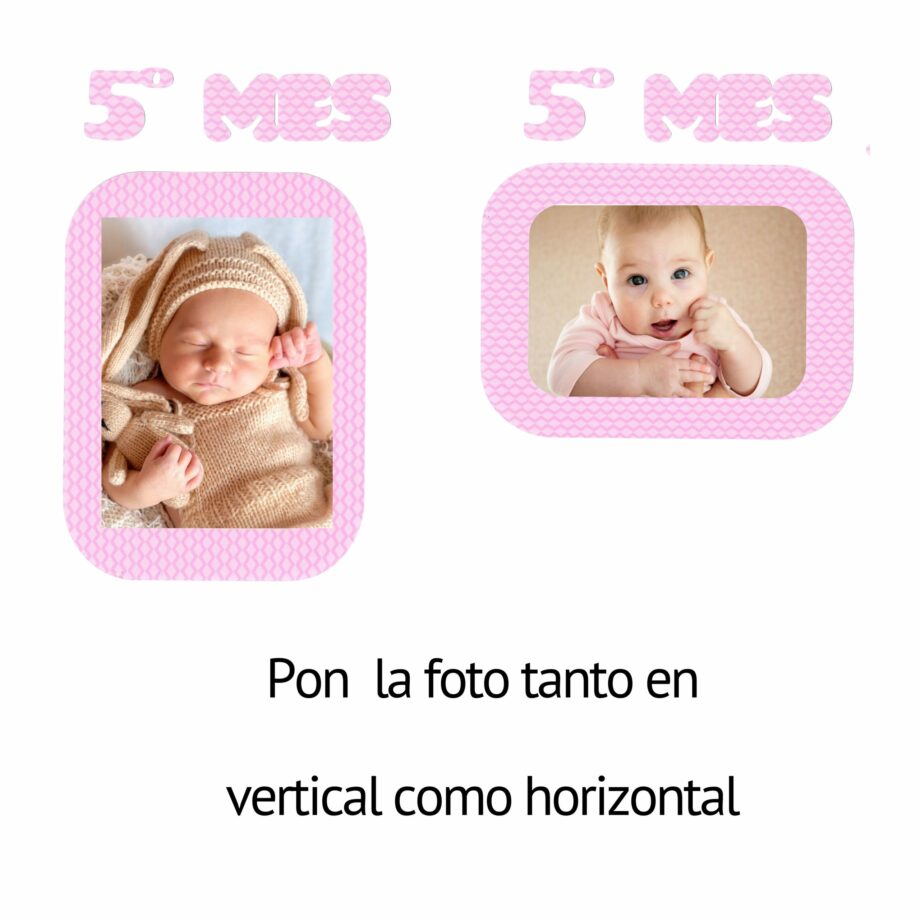 Marcos de fotos adhesivos para celebrar el cumpleaños de tu bebé. Versión Rosa