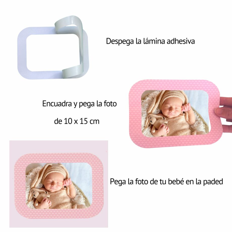 Marcos de fotos adhesivos para celebrar el cumpleaños de tu bebé. Versión Rosa