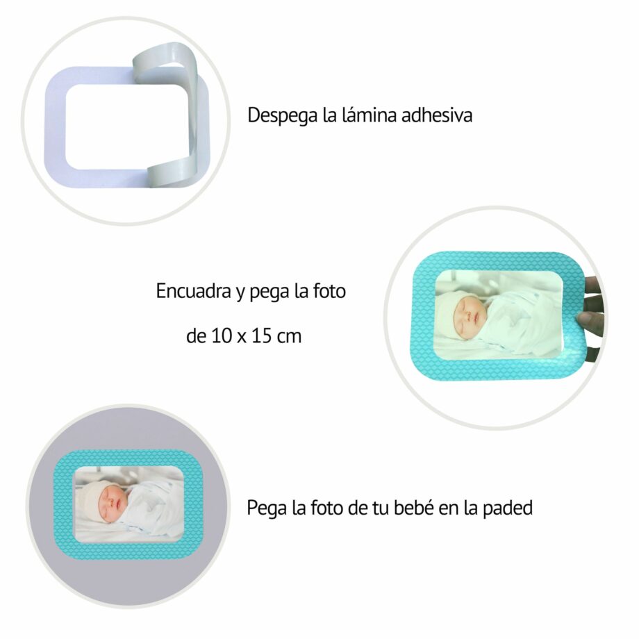 Marcos de fotos adhesivos para decorar la habitación de tu bebé. Versión Azul