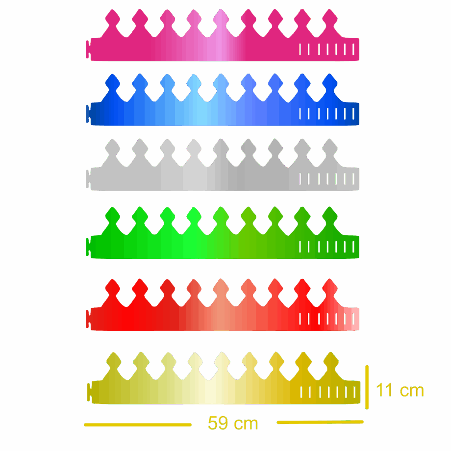 corona cumpleaños de cartulina metalizada de colores rosa,azul, plata, verde, rojo, oro