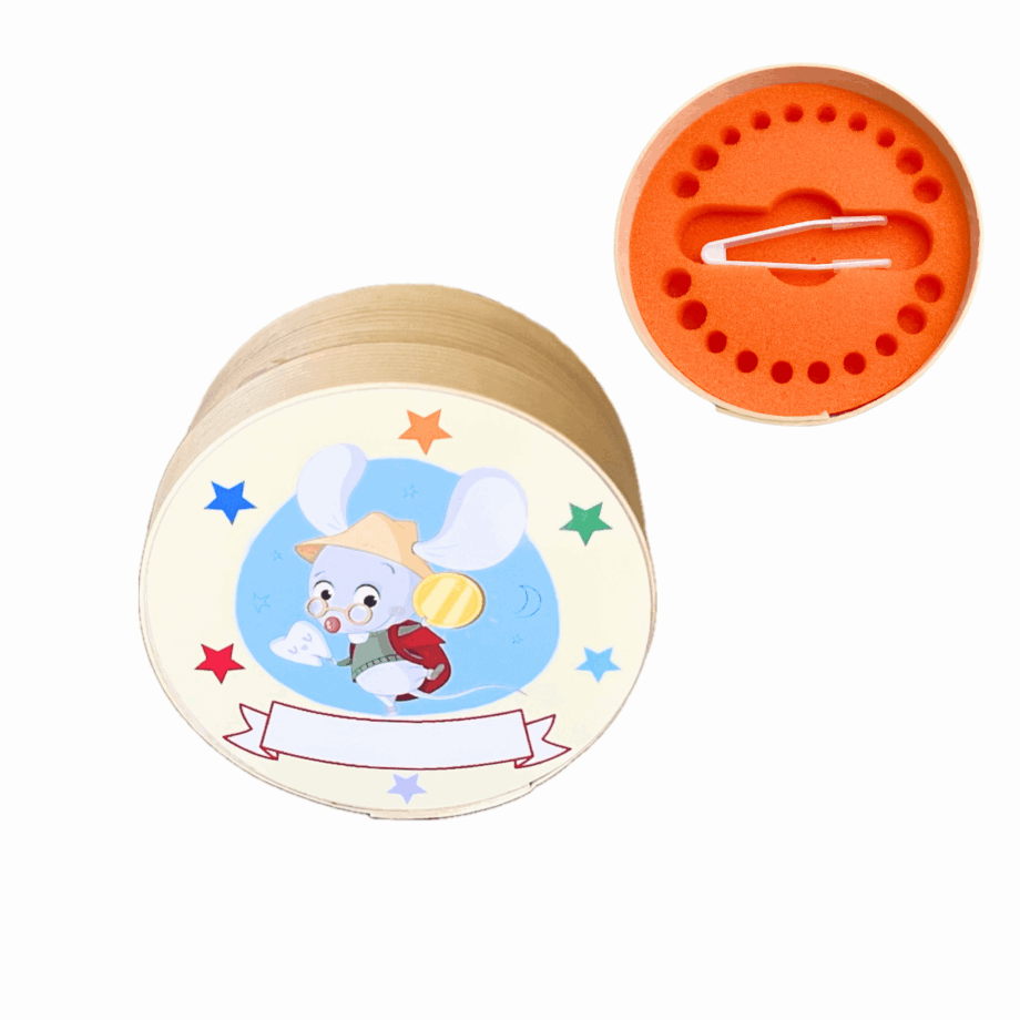 caja para guardar los dientes de leche con la ilustración del Ratoncito Pérez