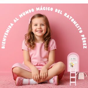 puerta ratoncito perez rosa con escalera y sauito para diente leche
