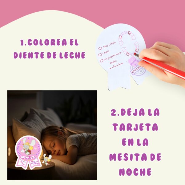 niña durmiendo con ratoncito perez y certificado raton perez