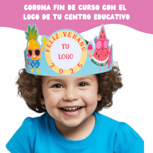 niño con dipoma en forma de corona para celebrar fin de curso